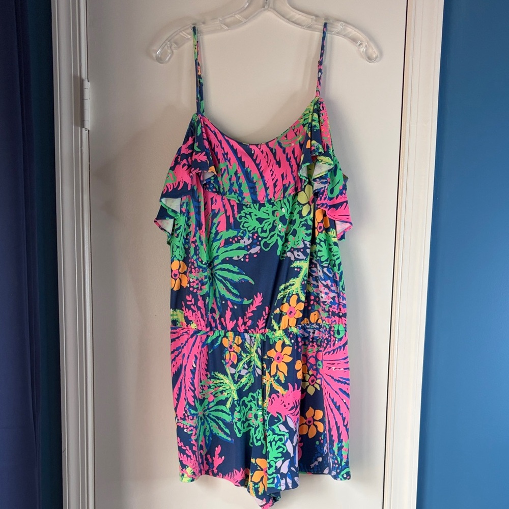 Lilly Pulitzer Navy, Hot Pink & Lime Tropical Romper